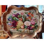 A MID 19TH CENTURY PAINTED TRAY, showing a wonderful still life painted in porcelain, circa 1850,
