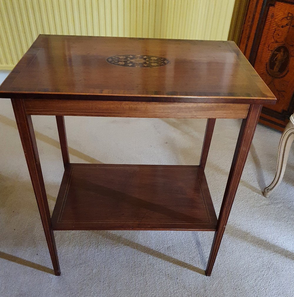 A FINELY INLAID MAHOGANY TABLE / SIDE TABLE, circa 1880 - Image 2 of 2