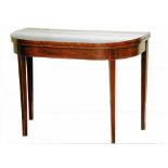 A SHERATON PERIOD FOLD OVER CARD TABLE, crossbanded in excellent condition