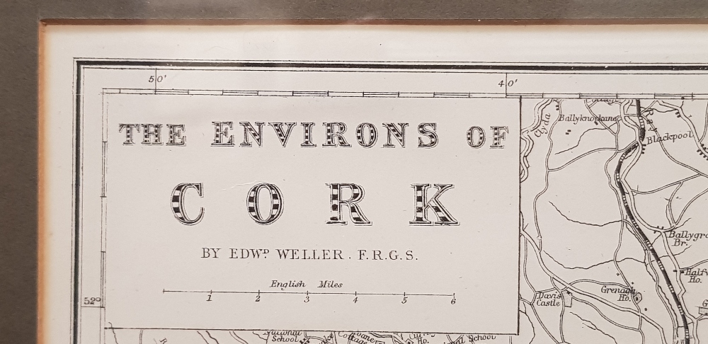 A FRAMED MAP OF CORK AND IT'S ENVIRONS, "The Environs of Cork - By WDWd. WELLER . F.R.G.S. - Image 3 of 5