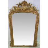A GOOD QUALITY 19TH CENTURY GILT OVER MANTLE MIRROR, with floral decorated frame, beaded inner slip,