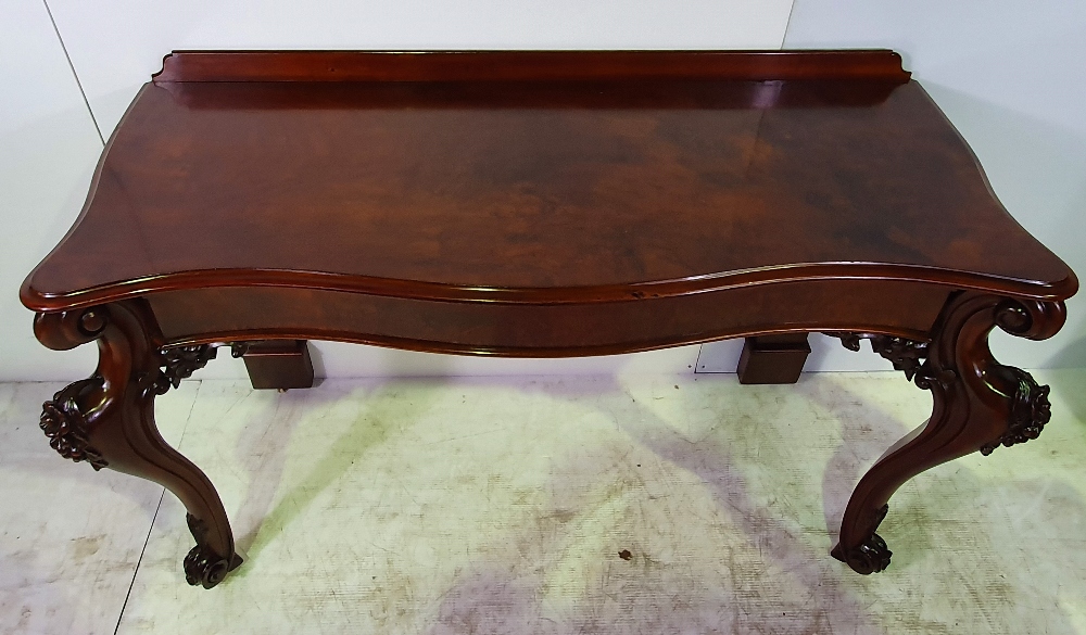 A VERY FINE 19TH CENTURY QUALITY WALNUT CONSOLE / HALL TABLE, fully restored, raised on heavily