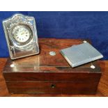 A MIXED LOT, includes; (i) A Rosewood box with inlaid mother of pearl detail, (ii) A silver