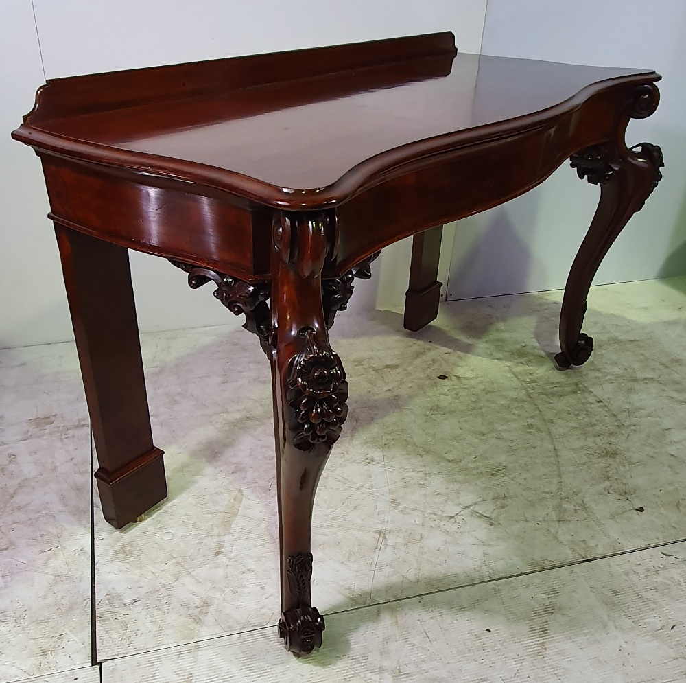 A VERY FINE 19TH CENTURY QUALITY WALNUT CONSOLE / HALL TABLE, fully restored, raised on heavily - Image 2 of 3