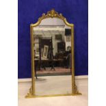 A VERY FINE 19TH CENTURY GILT-WOOD PIER / OVER MANTLE MIRROR, with carved pediment, and carved