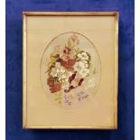 A FRAMED WATERCOLOUR 'FLORAL BOUQUET", oval image unsigned, 12" x 10" painting, 19" x 15" approx