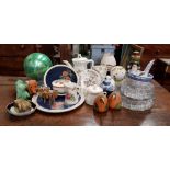 A MIXED BOX LOT; includes; a partial tea set, various bowls, glass dishes and ornamental items