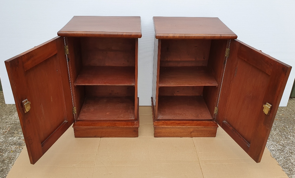 A GOOD QUALITY PAIR OF 19TH CENTURY FLAME MAHOGANY BEDSIDE CABINETS, each with a raised shield - Image 2 of 2
