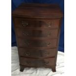 A MAHOGANY BOW FRONTED CHEST, with 5 drawers raised on splayed bracket feet, 48 x 42 x 85 approx