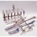 A MIXED LOT OF SILVER ITEMS, includes; (i) A silver toast stand, Sheffield, maker"s mark JD & S,