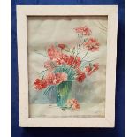 A.M.S "CARNATIONS" watercolour on paper, signed lower right with initials, 13" x 10" approx paper,