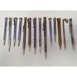 A COLLECTION OF MECHANICAL PENCILS & PENS, various dates, some silver plated, one 14ct rolled
