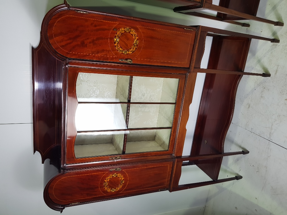 A VERY FINE & RARE PAIR OF EDWARDIAN INLAID MAHOGANY GLAZED DISPLAY CASES, each cabinet with a - Image 2 of 4