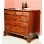 A SMALL 18TH CENTURY MAHOGANY CHEST OF DRAWERS circa 1780, with original handles, oak lined drawers,