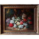 HENRY LIVENS (1848 – 1943), “STILL LIFE FLOWERS”, oil on canvas, signed lower right, 20” x 24”
