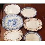 A COLLETION OF SERVING PLATTERS, 6 plates, two matching sets with 2 others, some damage to them