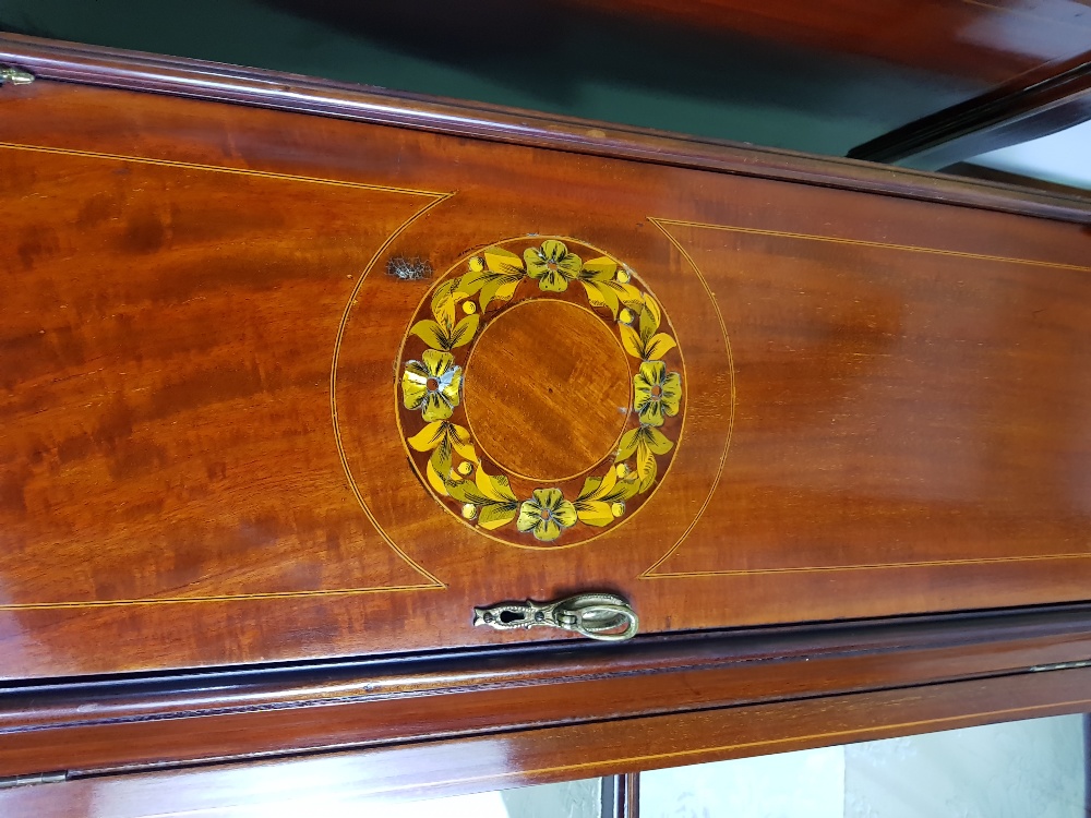 A VERY FINE & RARE PAIR OF EDWARDIAN INLAID MAHOGANY GLAZED DISPLAY CASES, each cabinet with a - Image 3 of 4