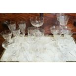 A MIXED LOT OF GLASS, various types and makes, includes a pair of Waterford glass dessert dishes (