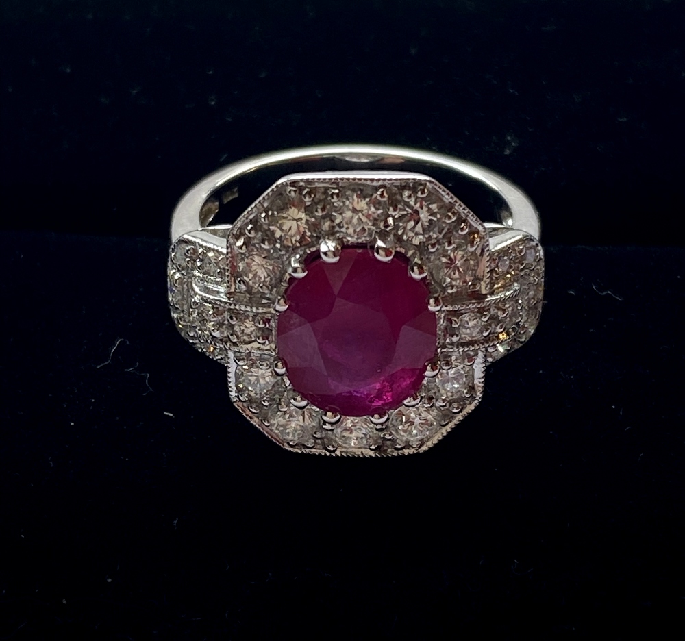 AN 18 CT WHITE GOLD BURMESE RUBY & DIAMOND CLUSTER RING, this is the finest quality Burmese Ruby - Image 9 of 9