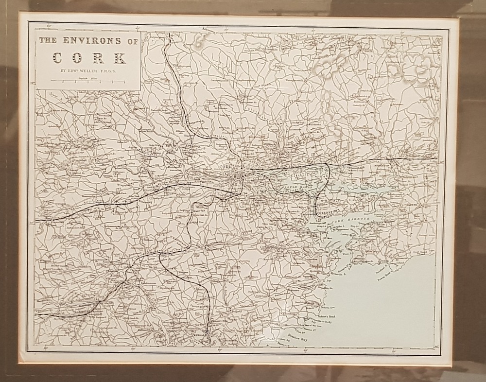 A FRAMED MAP OF CORK AND IT'S ENVIRONS, "The Environs of Cork - By WDWd. WELLER . F.R.G.S. - Image 5 of 5