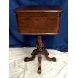 A WILLIAM IV ROSEWOOD BOX, raised on a turned column support with carved legs on castors 48cm x 36cm