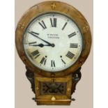 A 19TH CENTURY IRISH WALLNUT 8 DAY WALL CLOCK, W. WATER'S KINGSTOWN