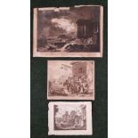 THREE UNFRAMED PRINTS, (i) "A STORM", (ii) AFTER WILLIAM HOGARTH, "THE INVASION: FRANCE (PLATE I)”