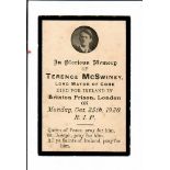 A TERENCE MCSWINEY MEMORIAL CARD, "In Glorious Memory of Terence McSwiney, Lord Mayor of Cork,