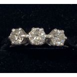 AN 18CT WHITE GOLD VINTAGE 3 STONE DIAMOND RING, in a very classic design , size K