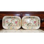 A PAIR OF SPODE SERVING DISHES with peacock motif, 10.5" x 7.5" approx each