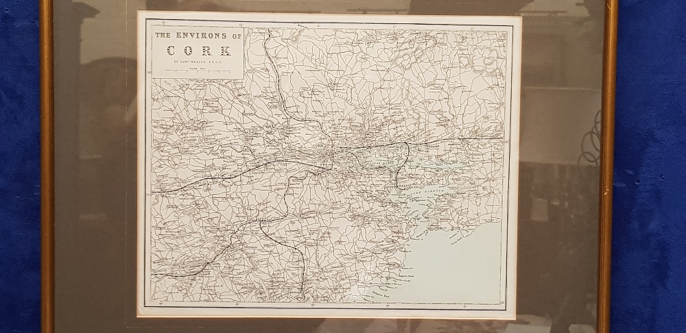 A FRAMED MAP OF CORK AND IT'S ENVIRONS, "The Environs of Cork - By WDWd. WELLER . F.R.G.S. - Image 2 of 5
