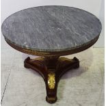 A VERY RARE TOP QUALITY 19TH CENTURY MARBLE TOPPED ROSEWOOD CENTRE TABLE, with quality ormolu mounts