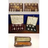 A MIXED LOT OF ITEMS, includes; (i) A PAIR OF WOODEN, IVORY & MOTHER OF PEARL INLAID ‘WHIST’ GAME