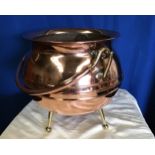 A COPPER COAL BUCKET in the form of pot, 34cm high approx