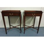 A GOOD QUALITY 20TH CENTURY HANDMADE PAIR OF SIDE TABLES / BEDSIDE TABLES, each with 3/4 raised