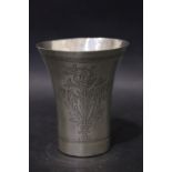 A SILVER BEAKER, possibly 17th / 18th century, Russian, with engraved detail of birds and foliage,