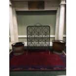 A MIXED LOT OF FIRE FURNITURE, includes; (i) A cast iron fire screen and (ii) & (iii) two