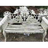 A VERY FINE CAST IRON TWO SEATER GARDEN BENCH with Irish Wolf hound decoration, 64in wide, wooden