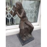 A BRONZE CONTEMPORARY SCULPTURE OF A FEMALE FIGURE on marble plinth, 20in high