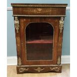A GOOD VICTORIAN WALNUT & MARQUETRY INLAID GLAZED DISPLAY CABINET, having ormolu mounts and a velvet