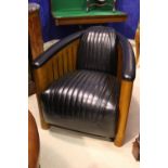 A PAIR OF BLACK LEATHER CLUB ARMCHAIRS, 'AVIATOR' art deco style