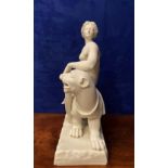 A 19TH CENTURY PARIAN PORCELAIN FIGURAL GROUP OF ARIANDE AND THE PANTHER, 14" high, 11" x 5" wide