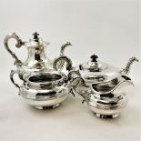 A GOOD QUALITY IRISH 19TH CENTURY SILVER FOUR PIECE TEA & COFFEE SET, marks to base, date letter
