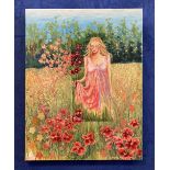 DEIRDRE MCCARTHY, "LADY IN MEADOW", oil on canvas, dated lower right, unframed, 28in x 36in approx