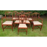 A VERY GOOD QUALITY SET OF 8 EDWARDIAN INLAID DINING CHAIRS, mahogany inlaid, with 2 carvers and 6
