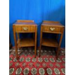 A PAIR OF MAHOGANY 1 DRAWER SIDE LOCKERS, raised on square leg united by a lower shelf, 39cm x