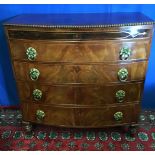 A VERY FINE MAHOGANY BOW FRONTED CHEST with brass inlay to the small top drawer, original polish &