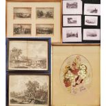 A MIXED LOT OF PRINTS & A FRAMED PAINTING; includes; AFTER FRANCESCO ZUCCARELLI, A PAIR OF FRAMED