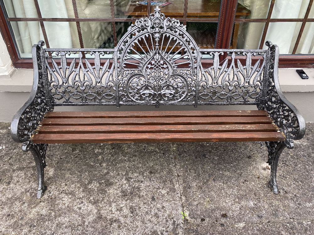 A 19TH CENTURY VICTORIAN CAST IRON SEAT, 62in wide