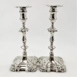 A PAIR OF VERY FINE 18TH CENTURY / GEORGE II SILVER CANDLESTICKS, made in London in 1755 by John